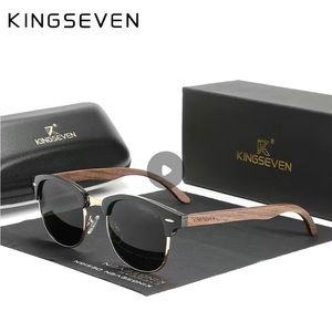 Kingseven Black Walnut Half Rim Polarized Sunglasses. OS